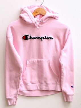 Champion Light Pink Pullover Hoodie with Script Logo